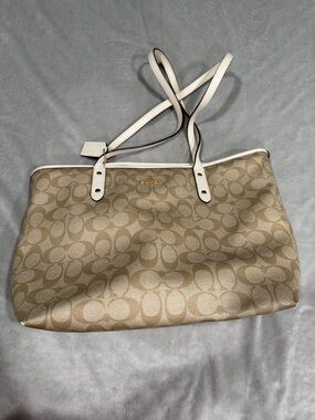 Coach Tan Signature Canvas Tote with White Trim
